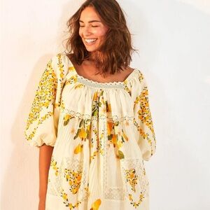 FARM Rio cashew mini puff sleeve dress xs